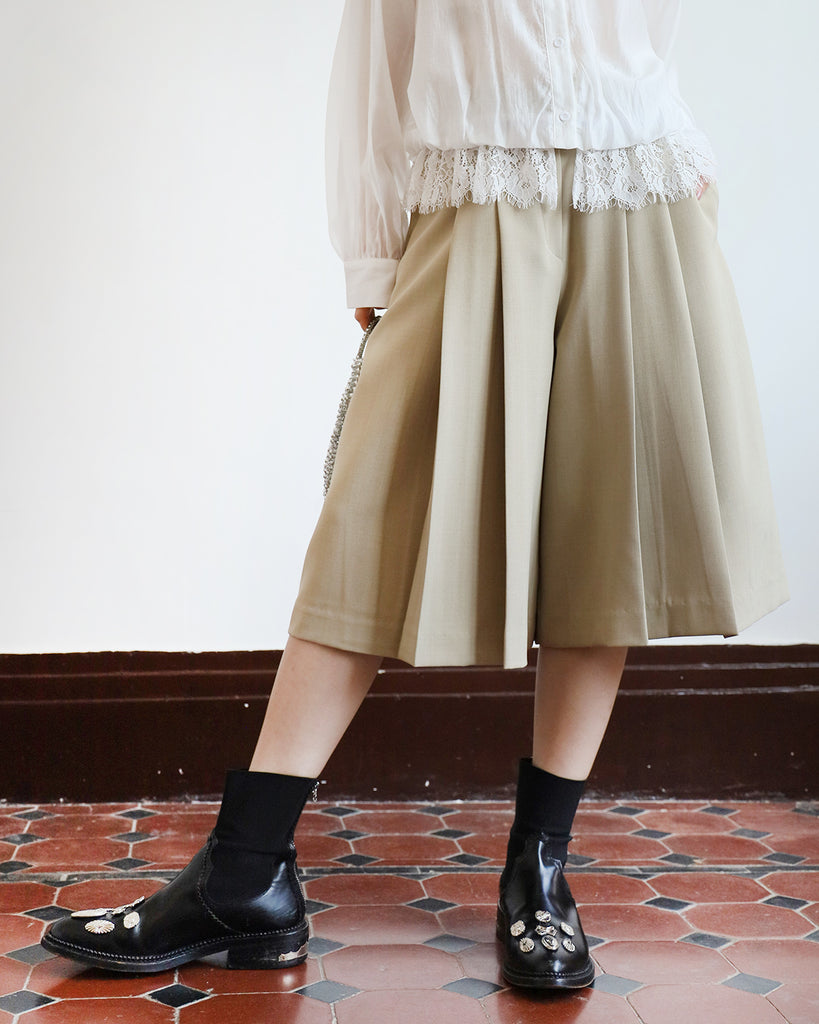 Pleat Cropped Pants (Beige | Size S)