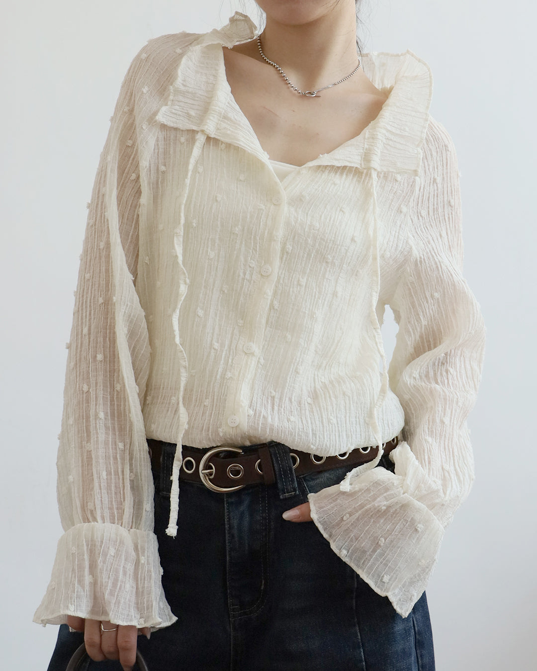 Tie Collar Polka Dot Blouse