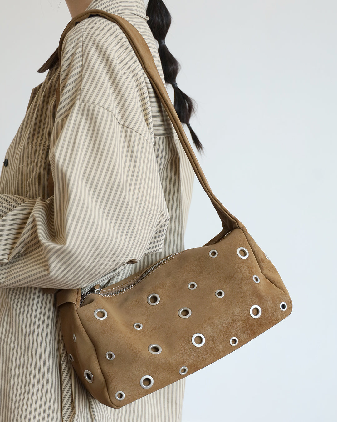 Faux Suede Eyelet Bag (3 color)