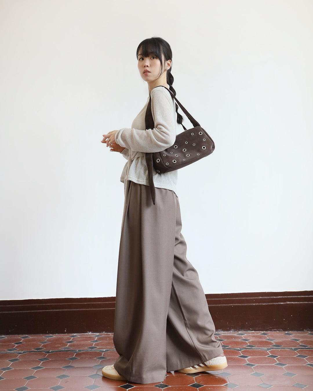 Faux Suede Eyelet Bag (3 color)