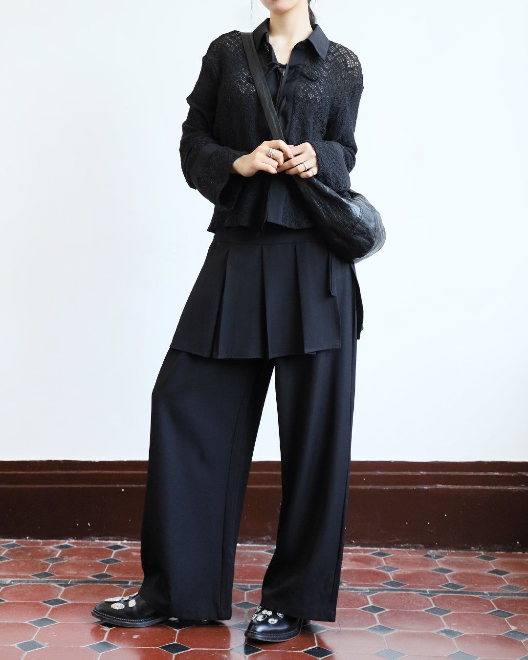 Loose Fit Pants w/ Pleated Layer (2 colors)