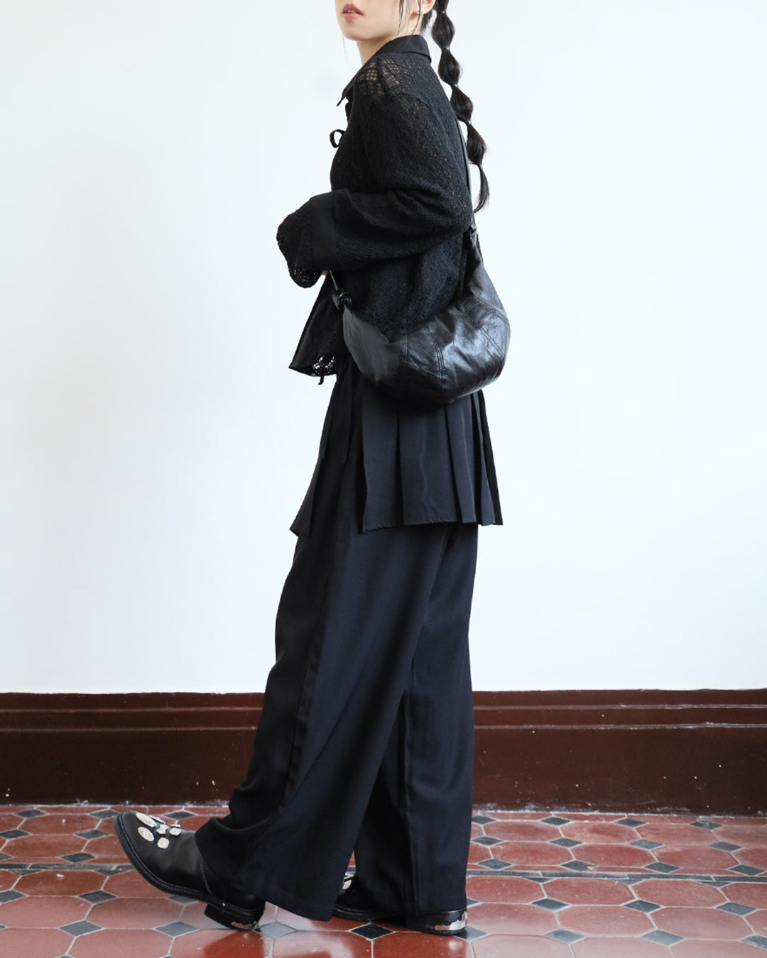 Loose Fit Pants w/ Pleated Layer (2 colors)