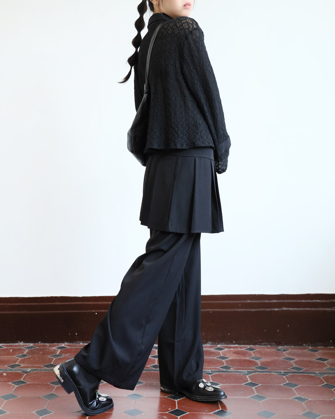 Loose Fit Pants w/ Pleated Layer (2 colors)