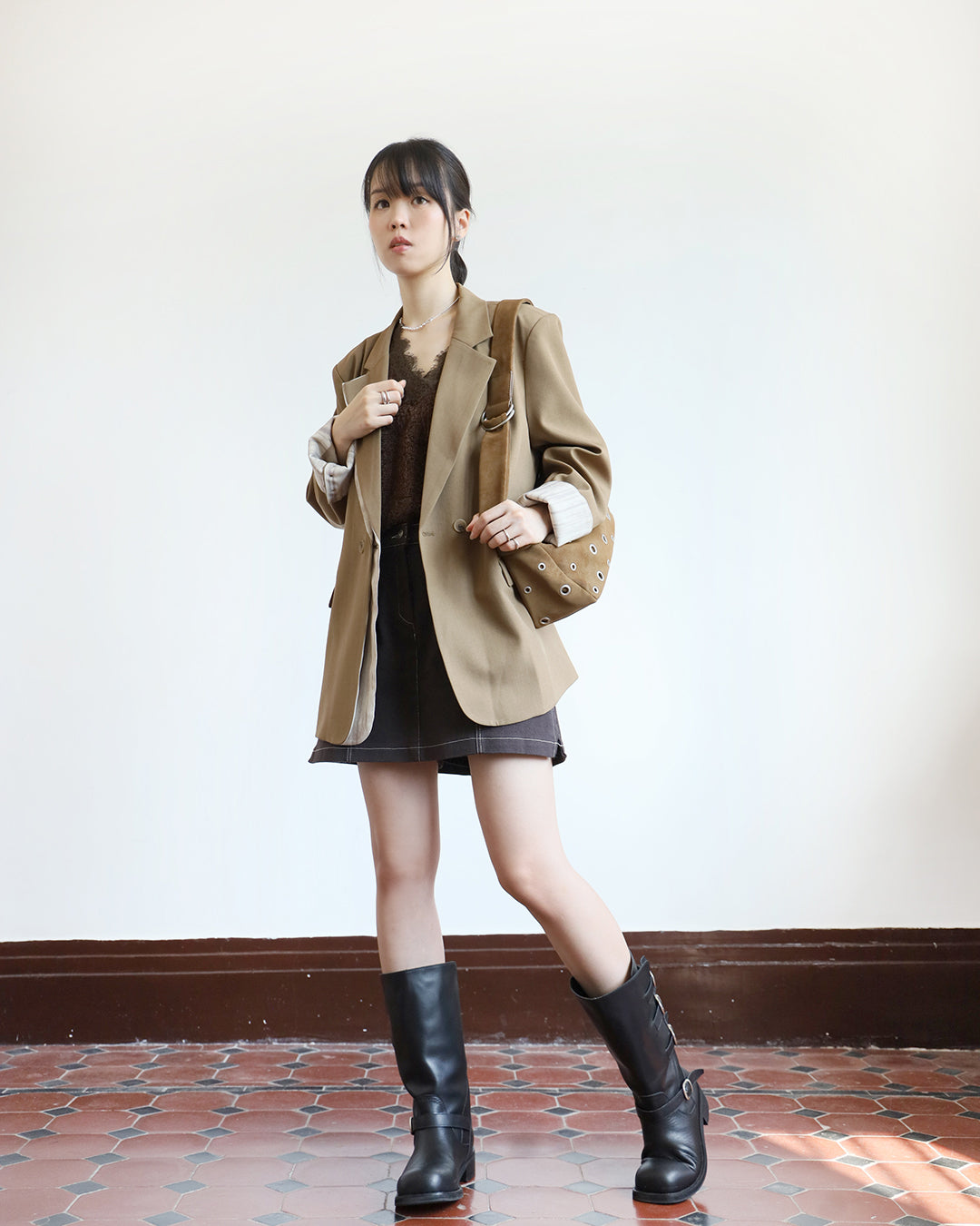 Faux Suede Eyelet Bag (3 color)