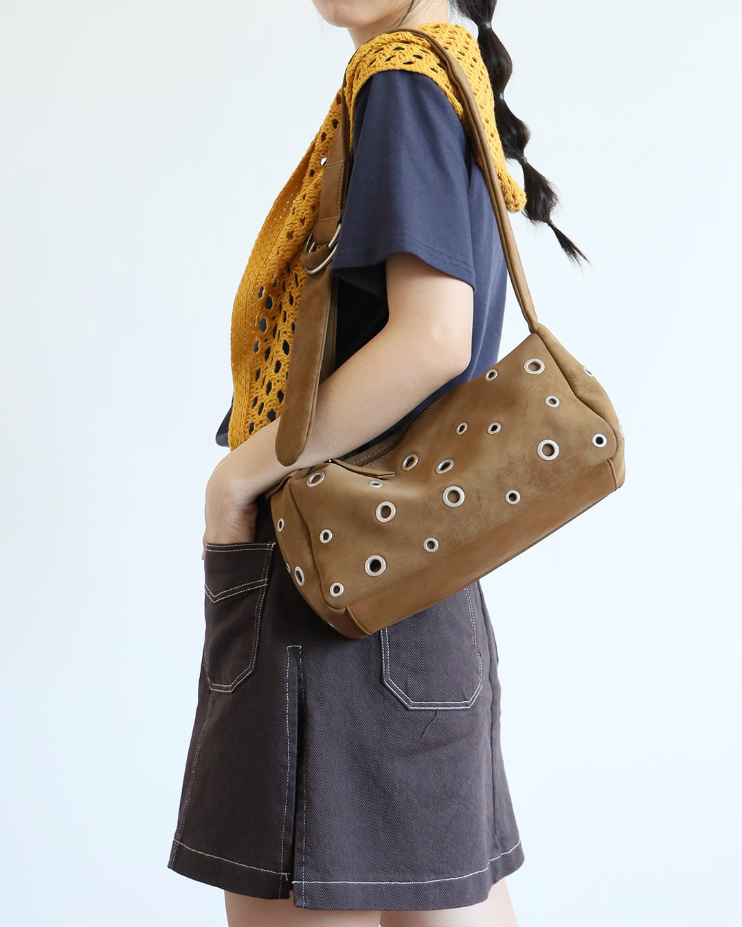 Faux Suede Eyelet Bag (3 color)