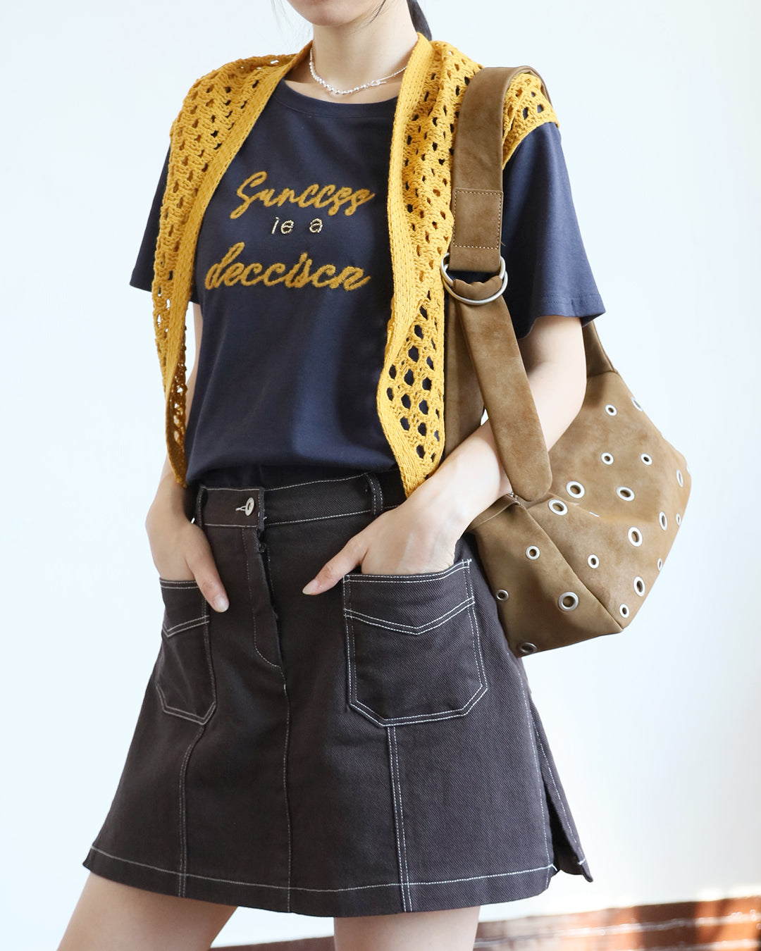 Faux Suede Eyelet Bag (3 color)