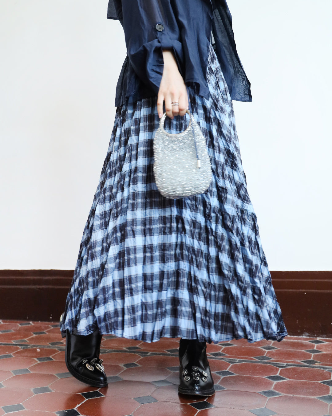 Neon Checker Pleated Skirt