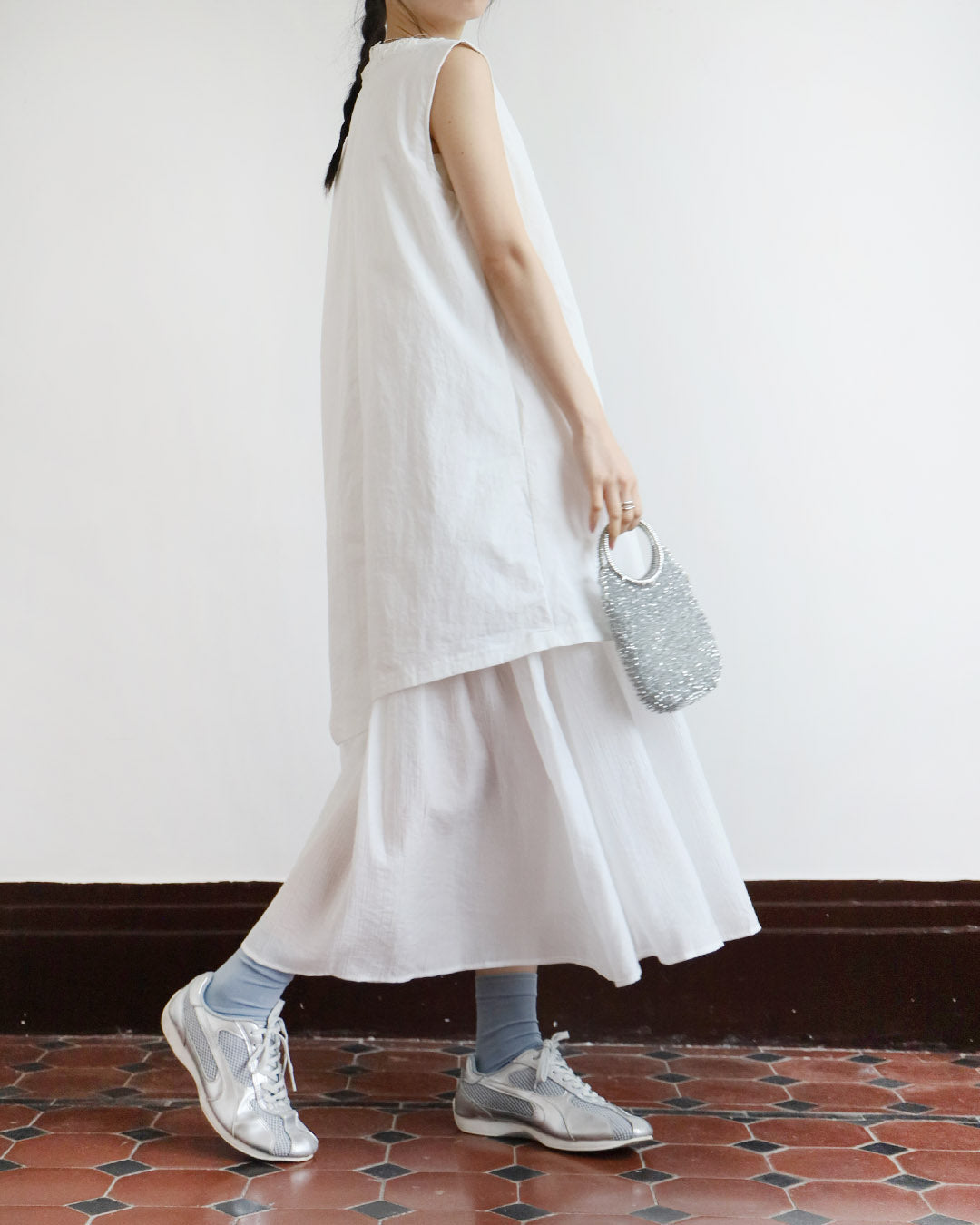 V-Neck Drawstring Layered Dress (2 Colors)