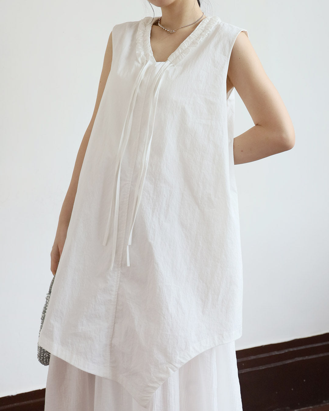 V-Neck Drawstring Layered Dress (2 Colors)