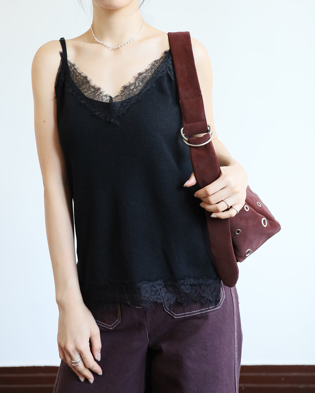 Lace Trim Knit Cami Top (2 Color)