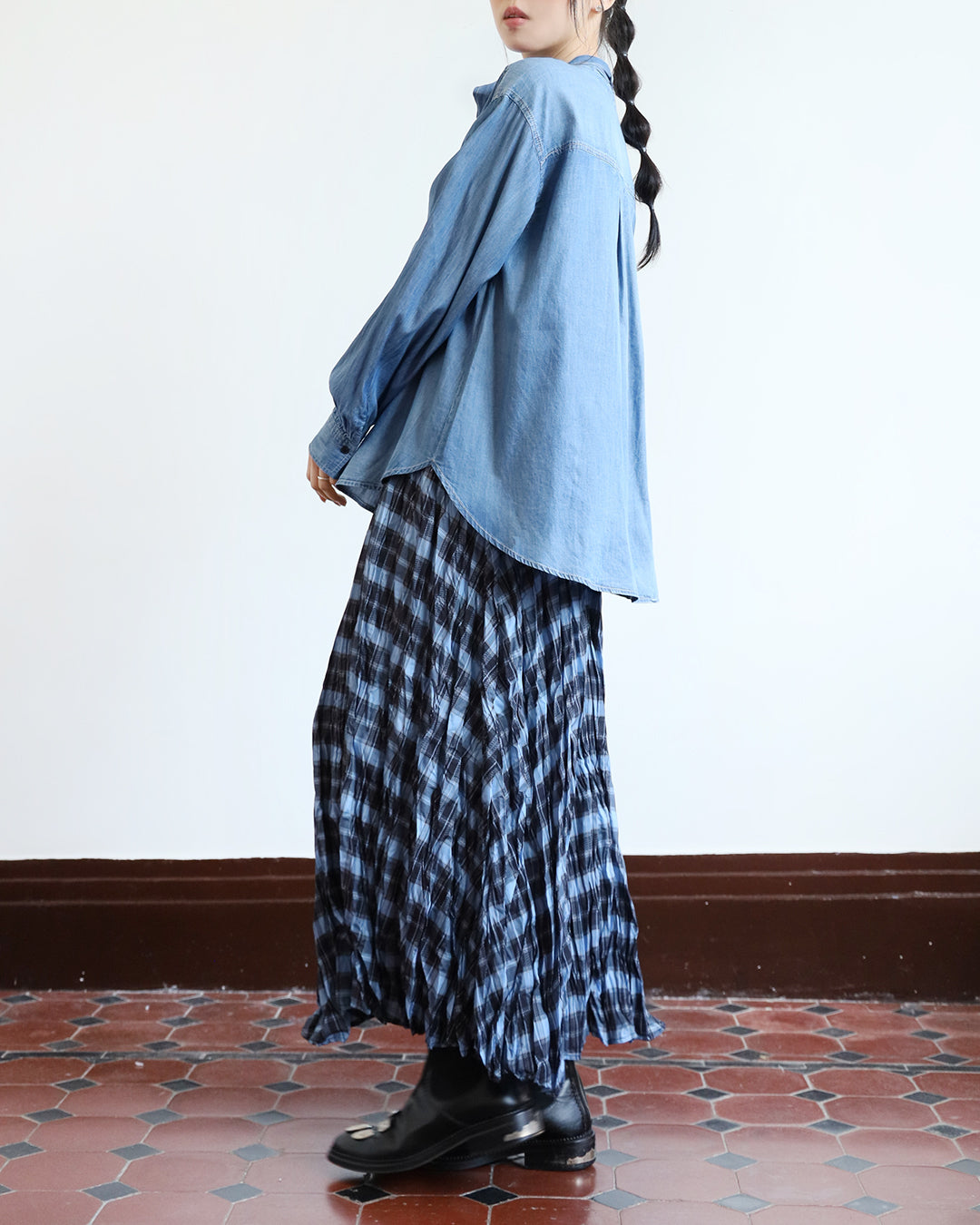 Neon Checker Pleated Skirt