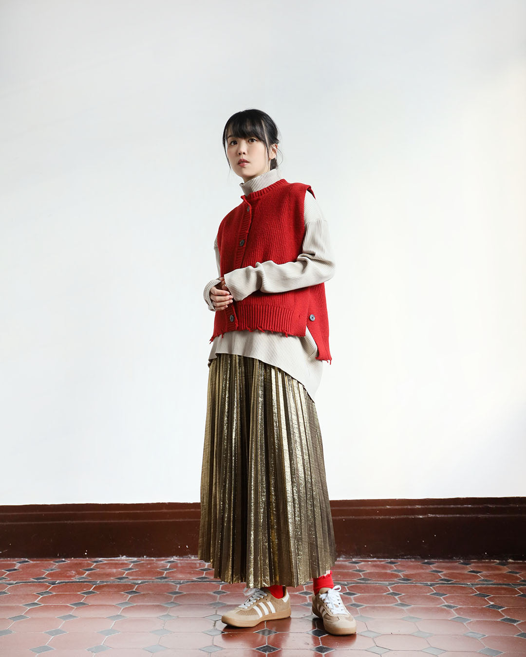 Metallic Pleated Skirt (3 color)