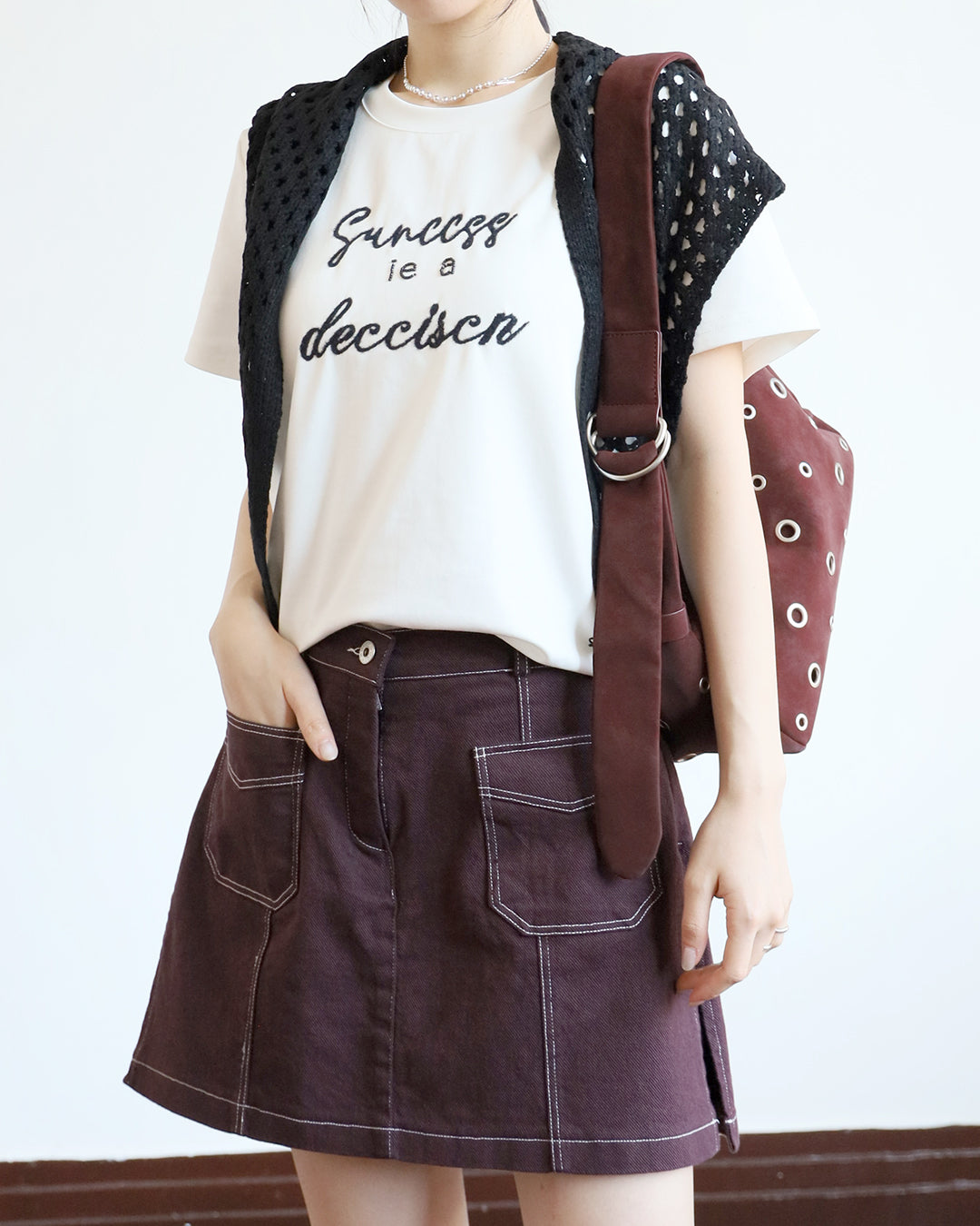 Embroidery Tee w/ Scarf (3 Color)