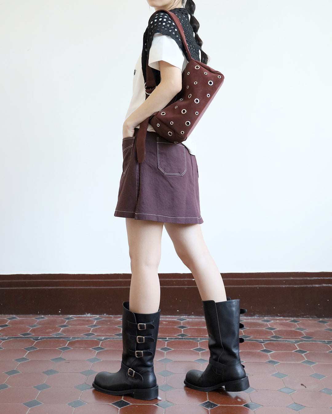 Faux Suede Eyelet Bag (3 color)