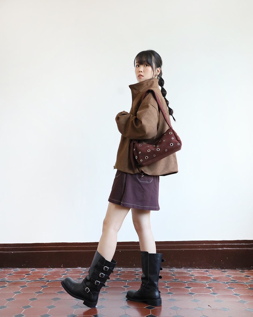 Faux Suede Eyelet Bag (3 color)