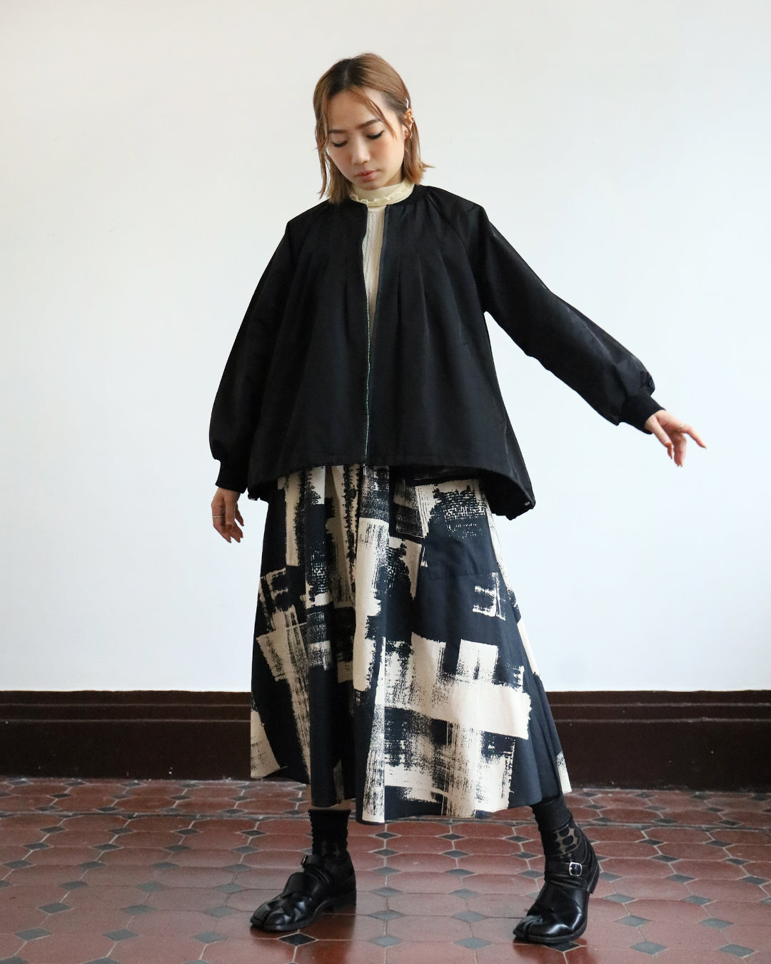 Button Through Pattern Skirt (2 color)