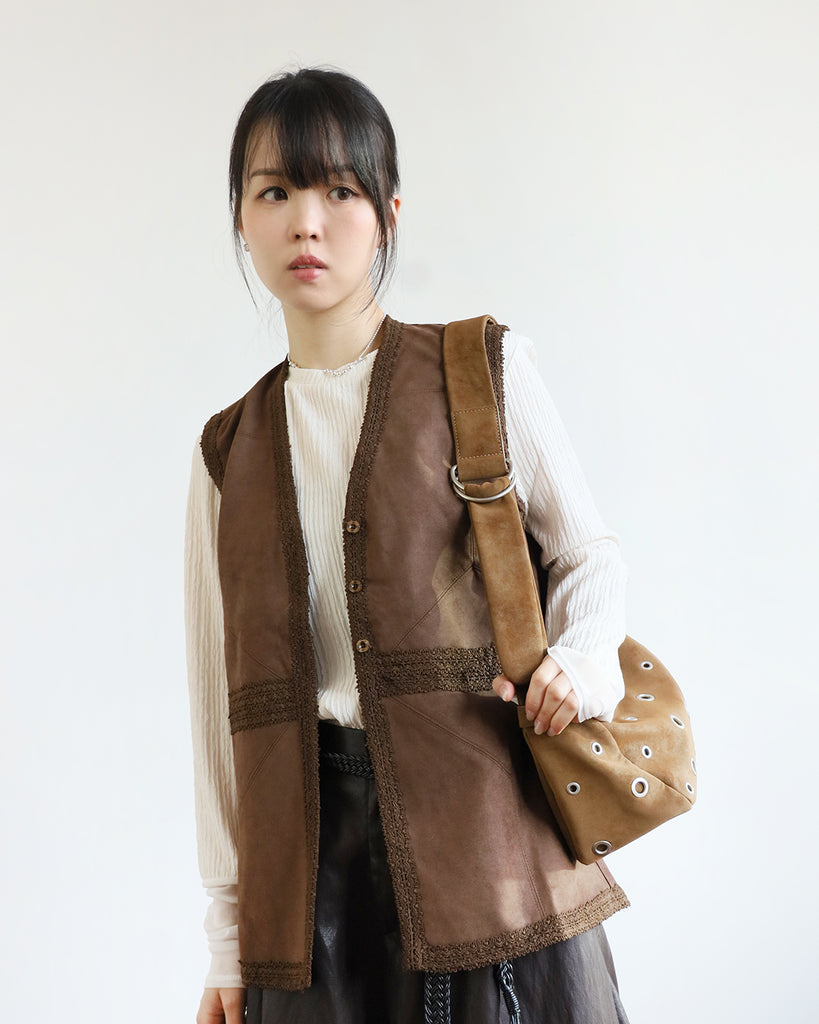 Lace Trim Faux Suede Vest (2 Color)