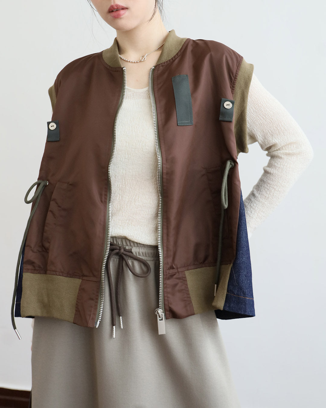 Mix Fabric Swing Vest (2 Colors)