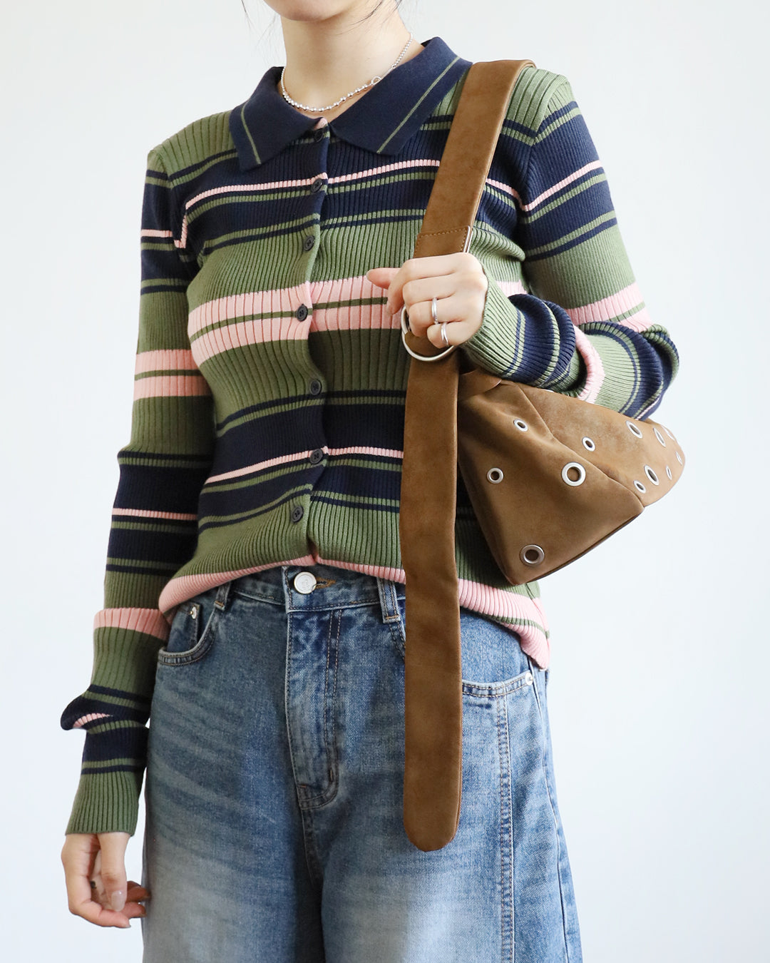 Striped Polo Knit Top