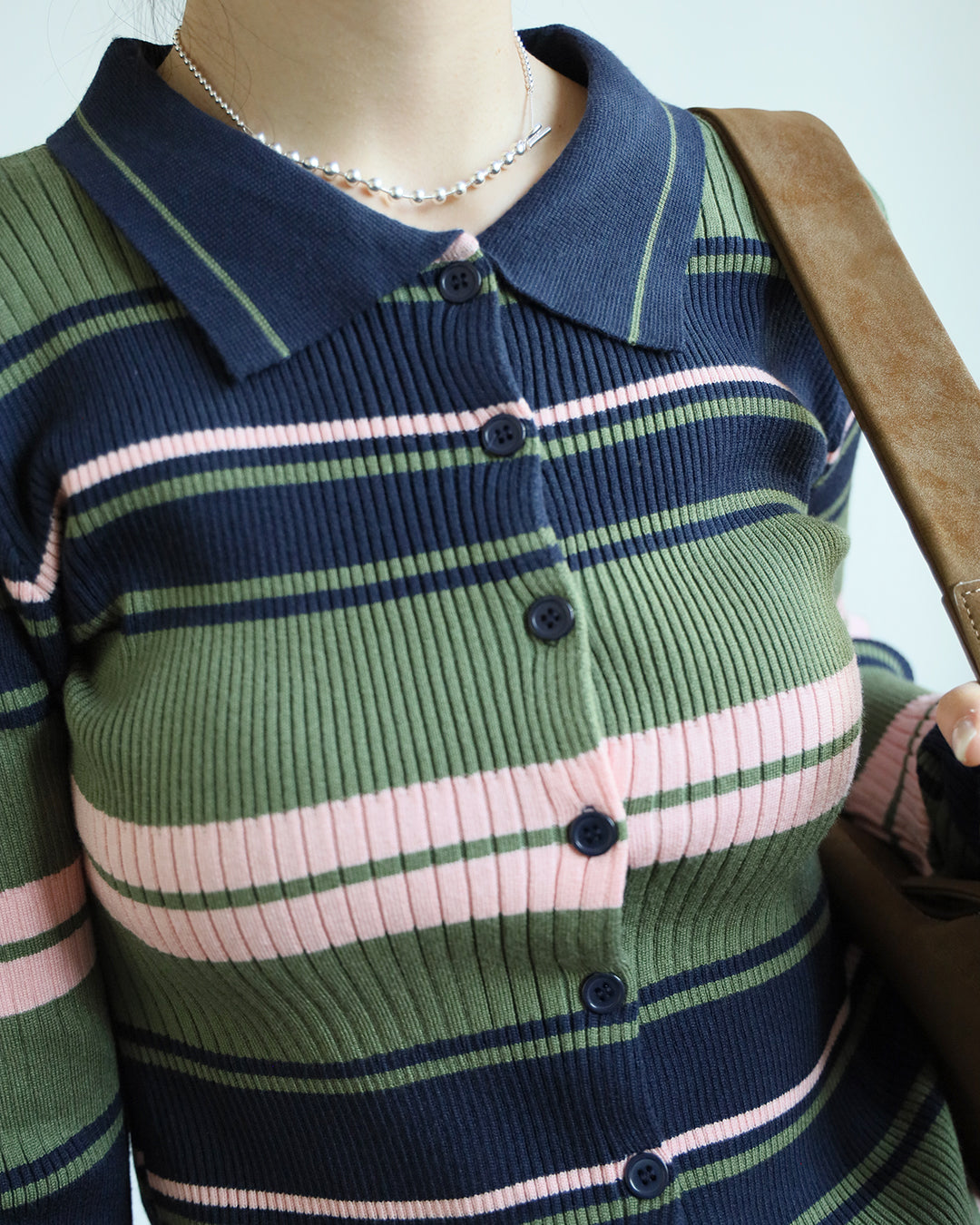 Striped Polo Knit Top