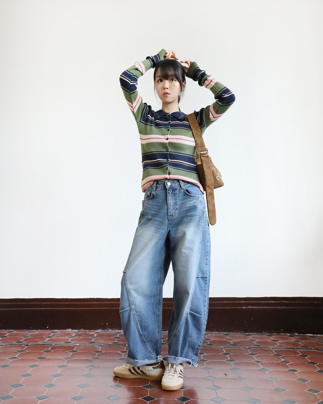 Striped Polo Knit Top