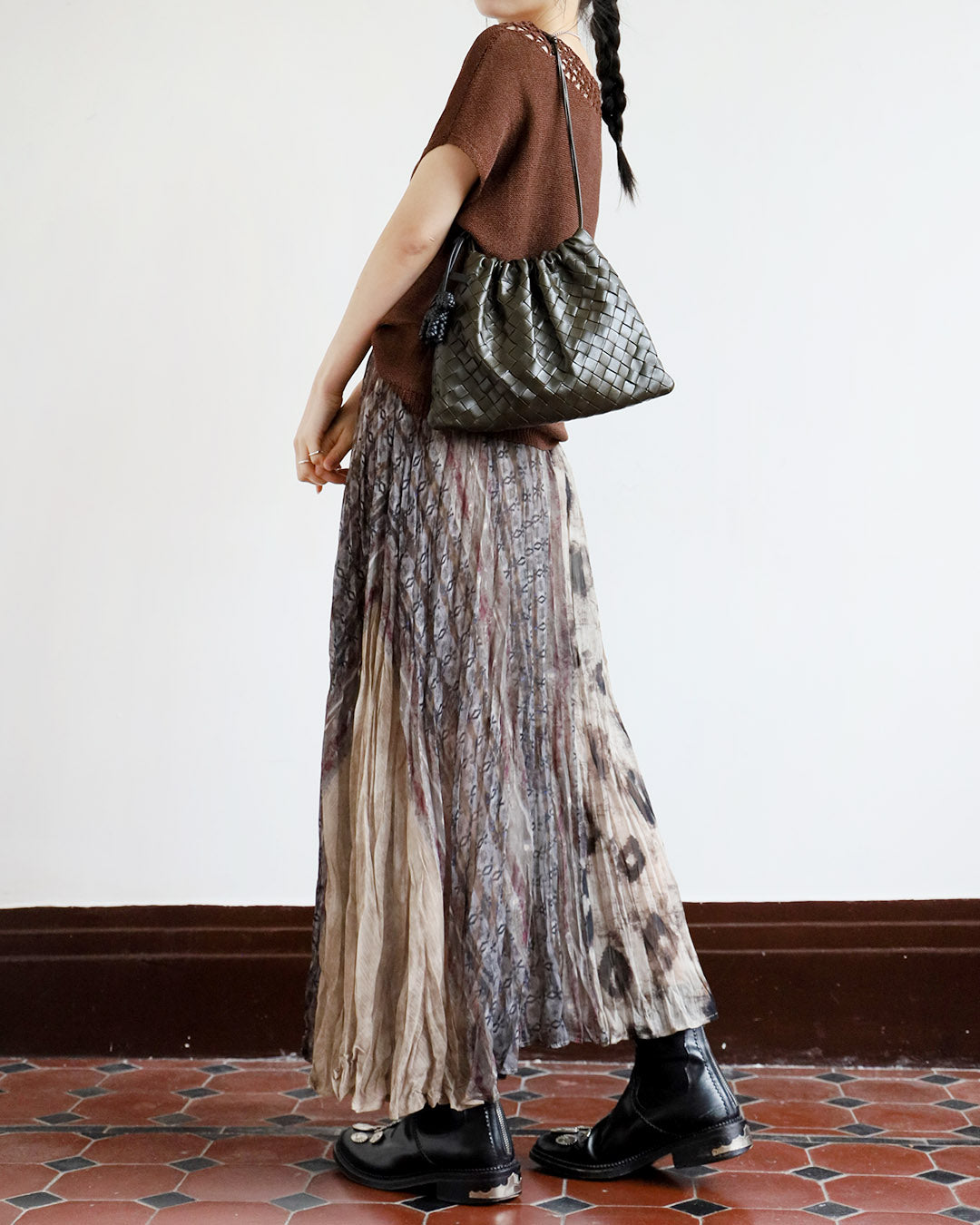Mix Pattern Crinkle Skirt
