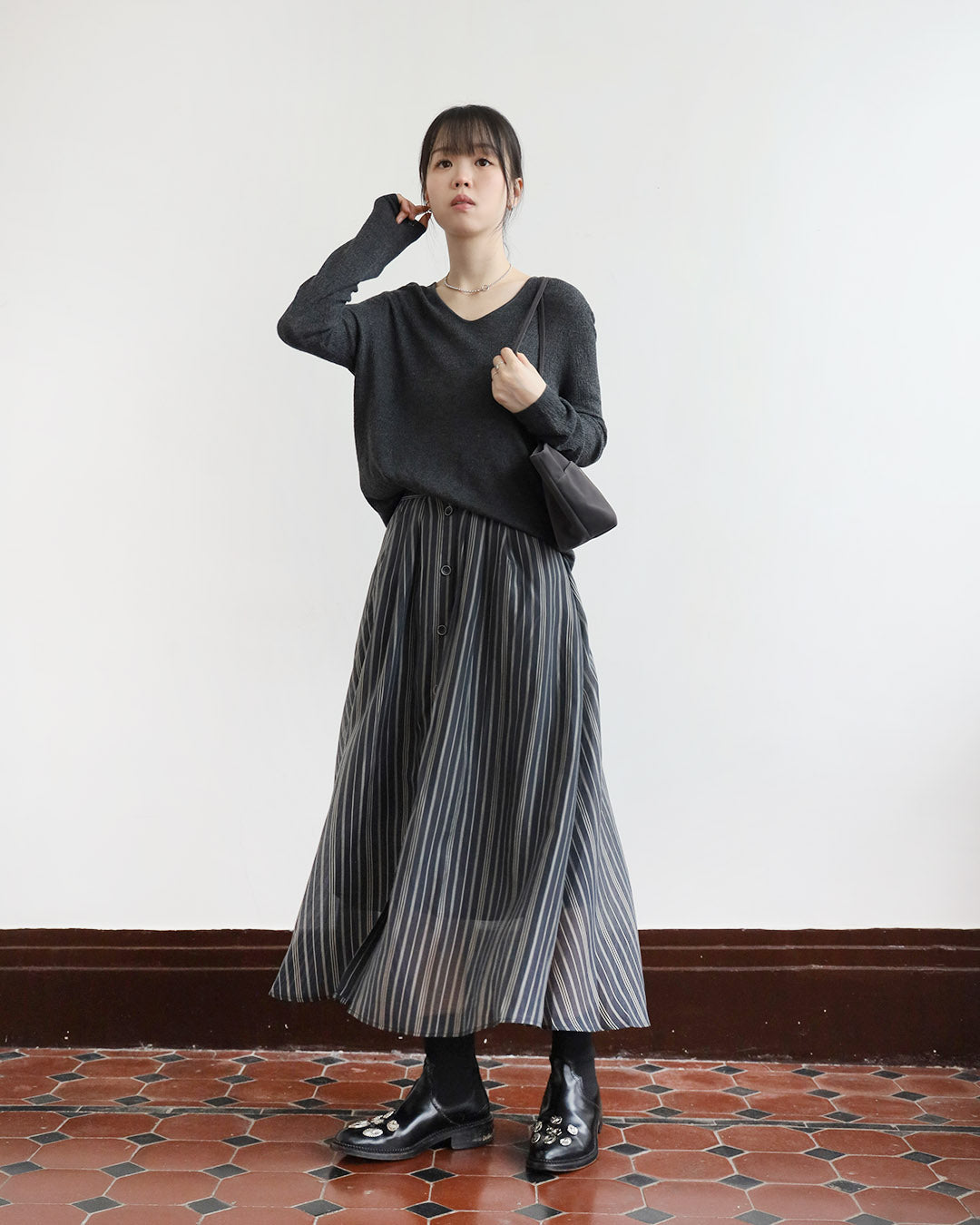 Silky Pinstripe Skirt (2 Colors)