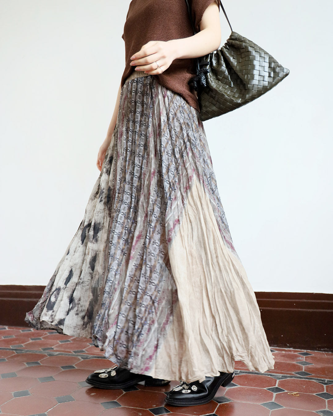 Mix Pattern Crinkle Skirt
