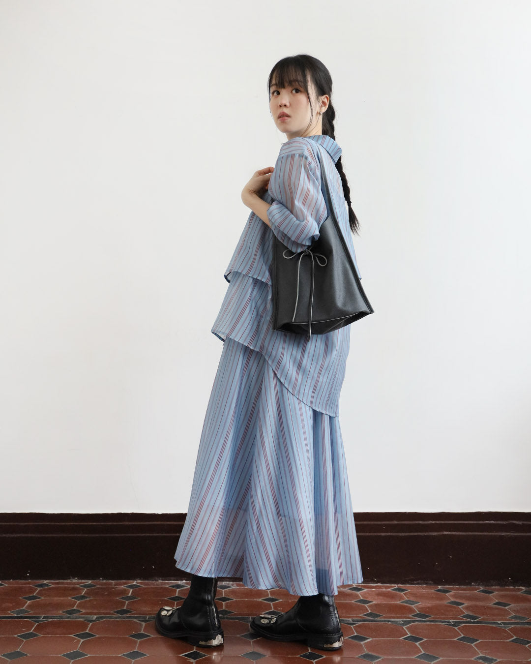 Silky Pinstripe Skirt (2 Colors)