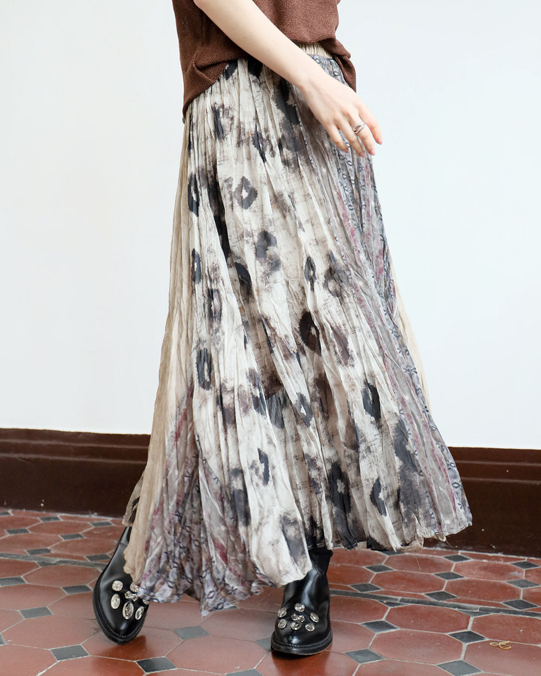 Mix Pattern Crinkle Skirt
