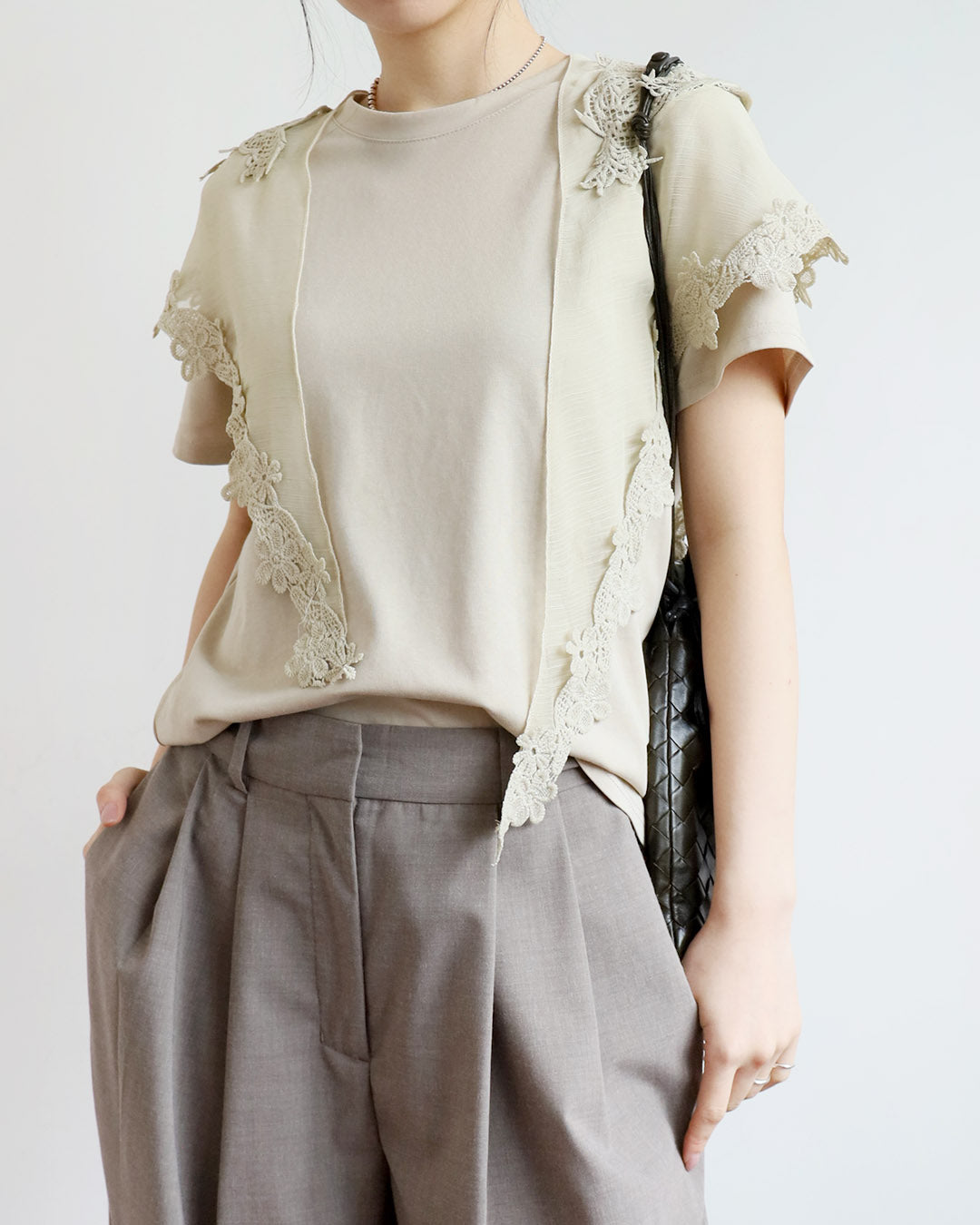 Basic Tee w/ Embroidery Scarf (3 Colors)