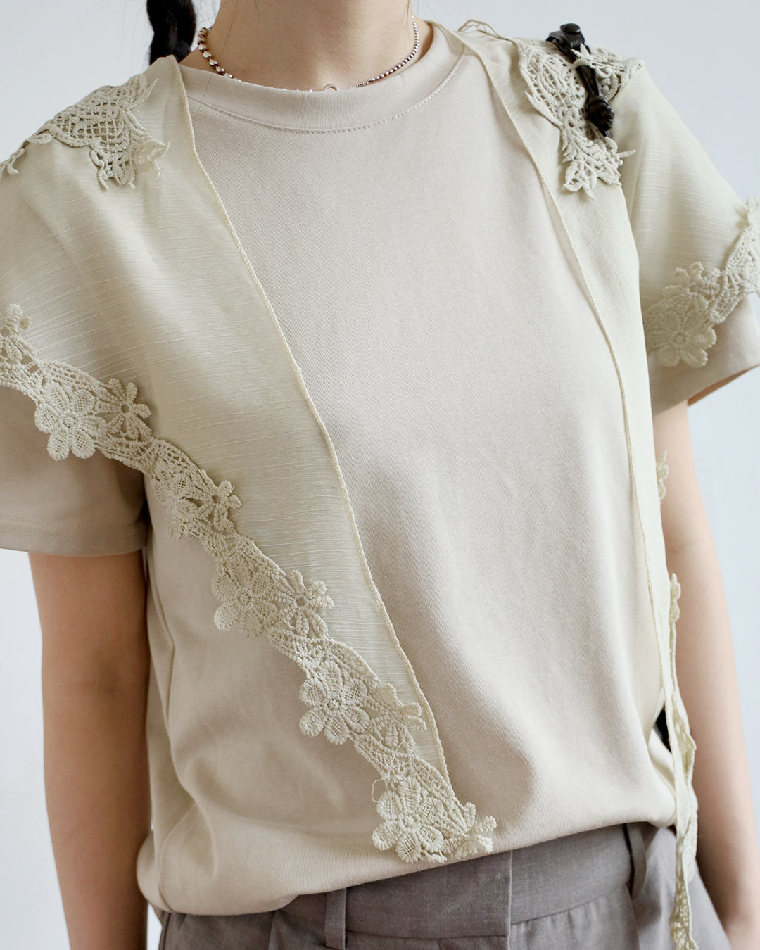 Basic Tee w/ Embroidery Scarf (3 Colors)