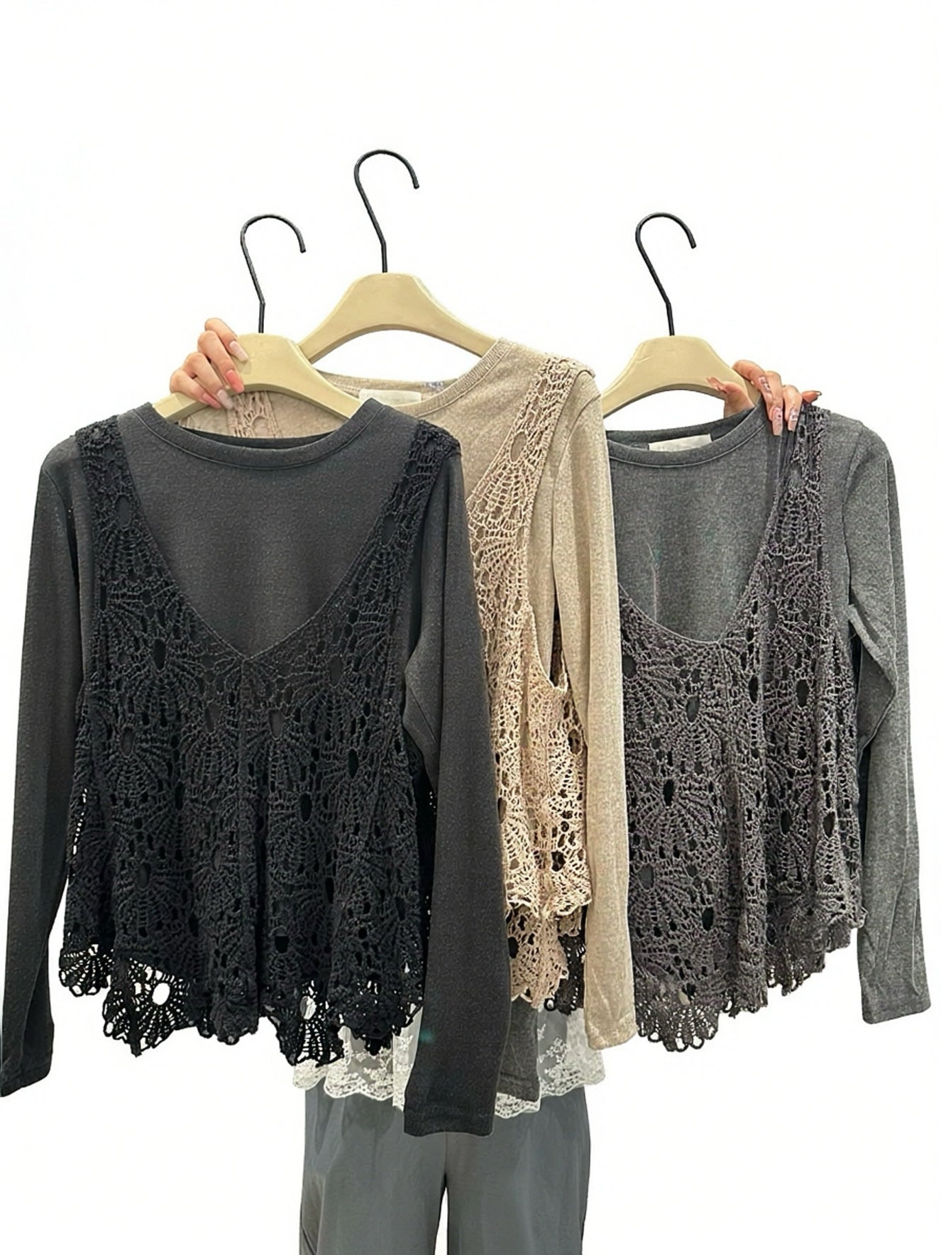 Crochet Vest + Tee (set) (3 Colors)