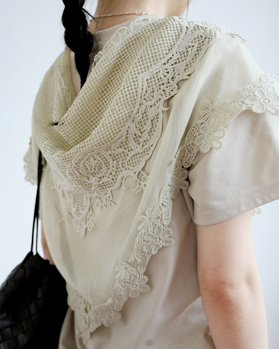 Basic Tee w/ Embroidery Scarf (3 Colors)