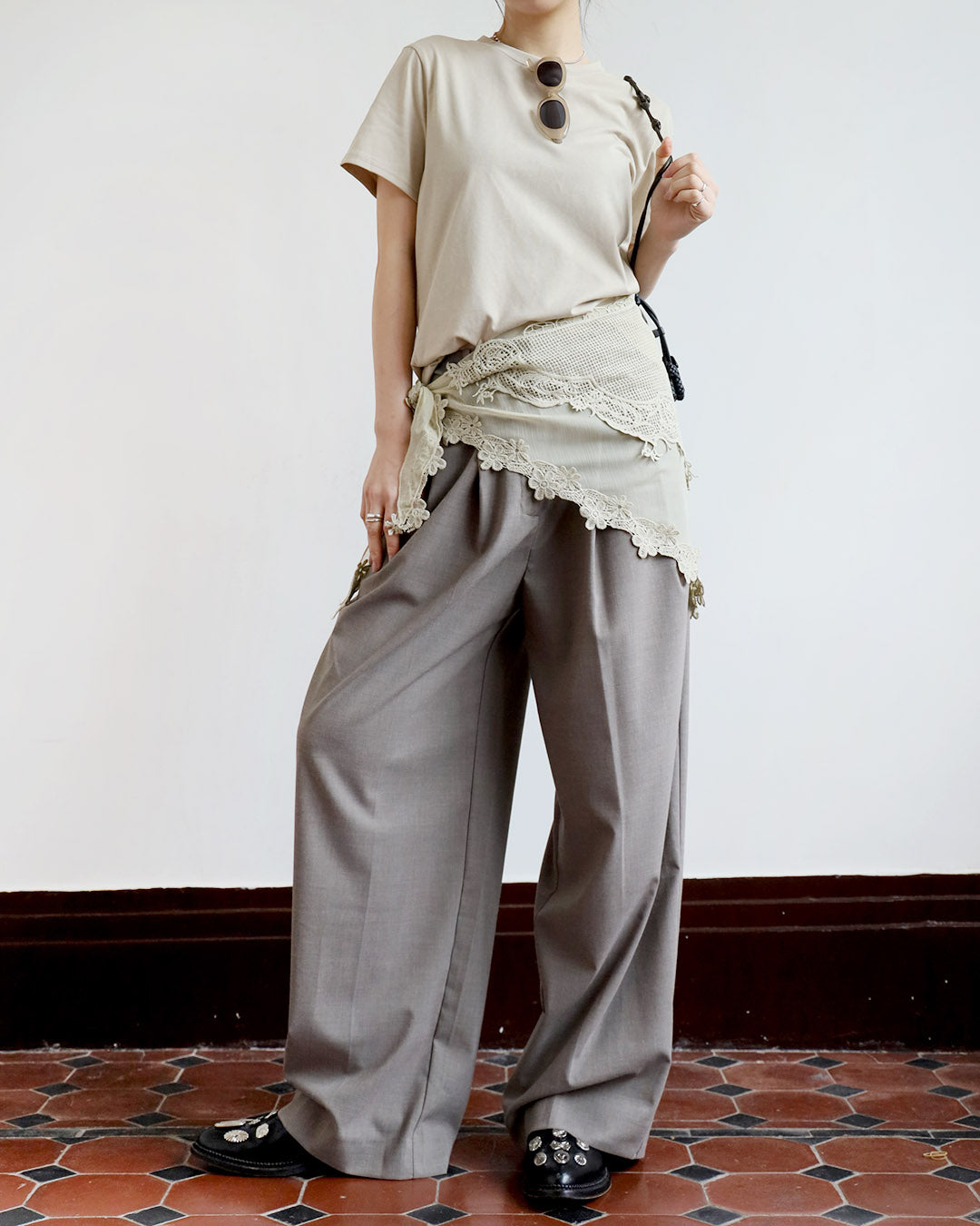 Basic Tee w/ Embroidery Scarf (3 Colors)