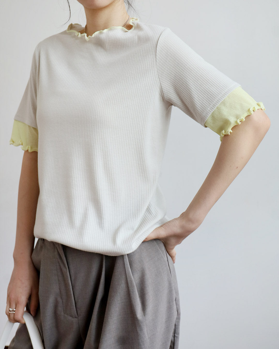 Japan Brand - Mix Fabric Ribbed Top (4 Colors)
