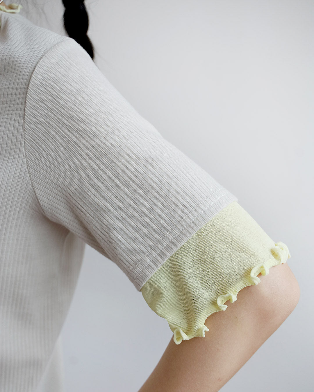 Japan Brand - Mix Fabric Ribbed Top (4 Colors)