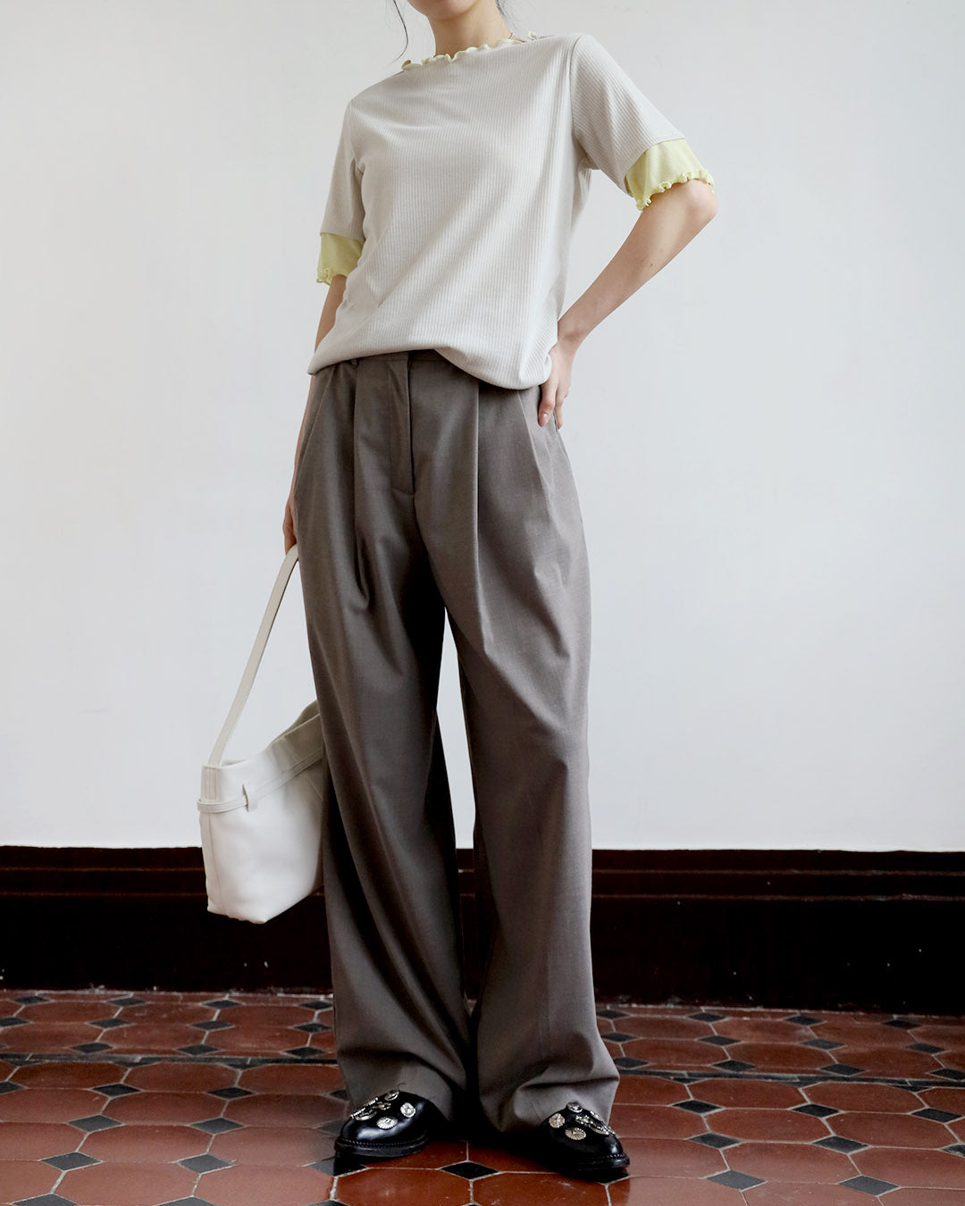 Japan Brand - Mix Fabric Ribbed Top (4 Colors)