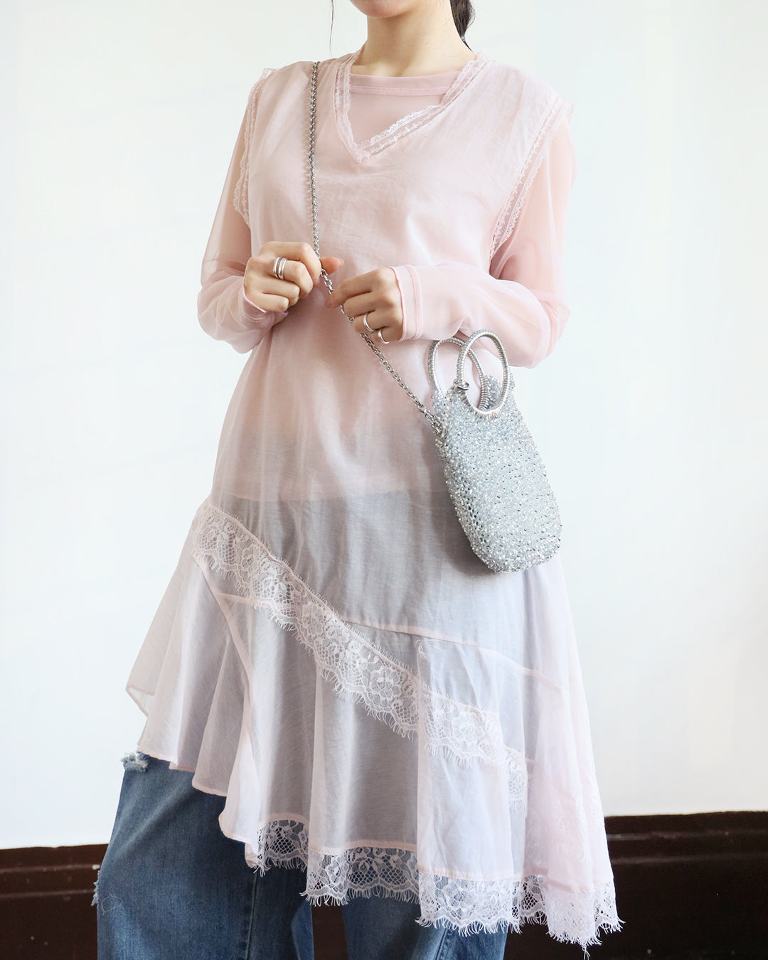 Chiffon Lace Trim Vest