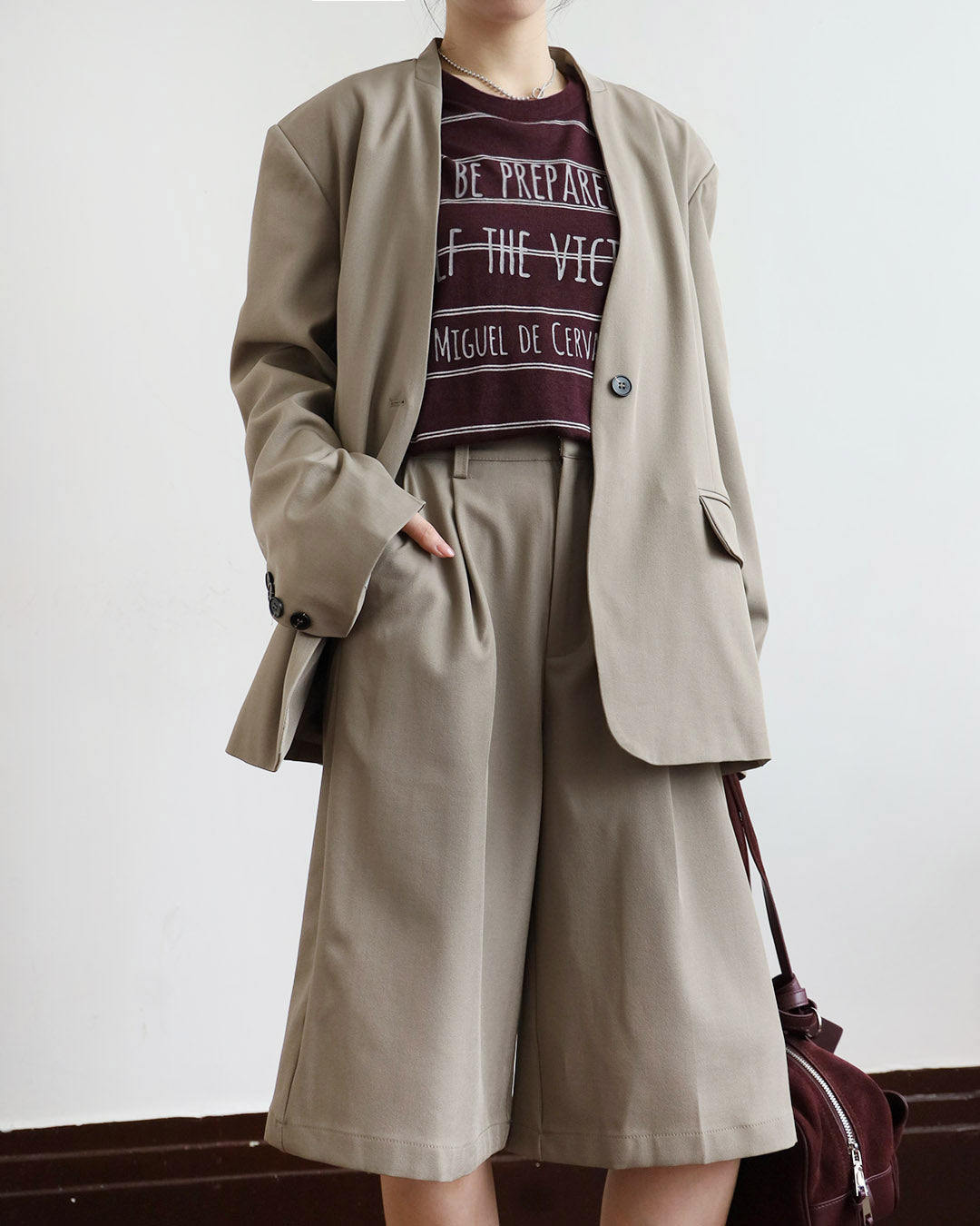 Collarless Blazer + Mid Length Shorts (set)