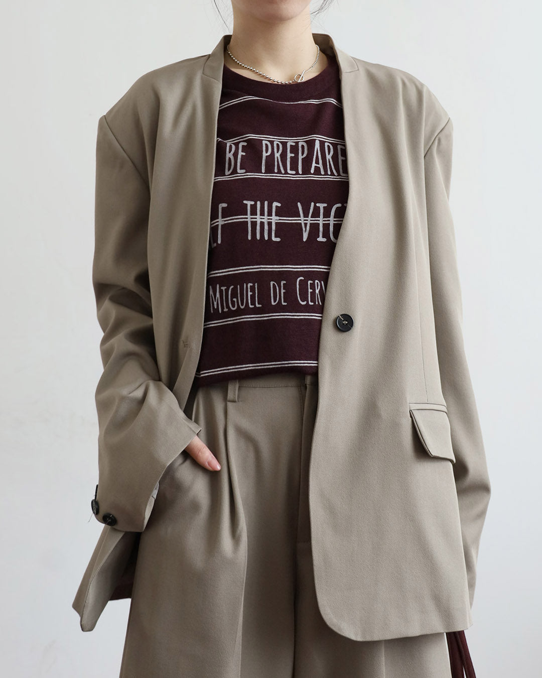 Collarless Blazer + Mid Length Shorts (set)