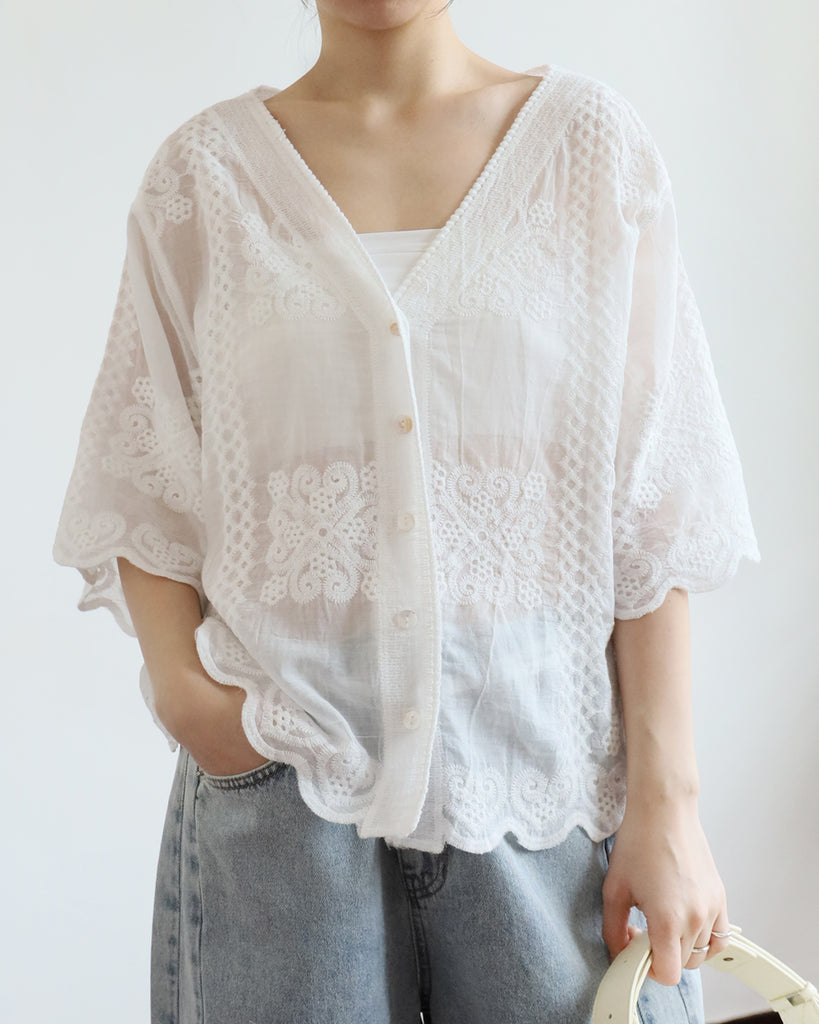 JAPAN "Button Through Embroidery Blouse"