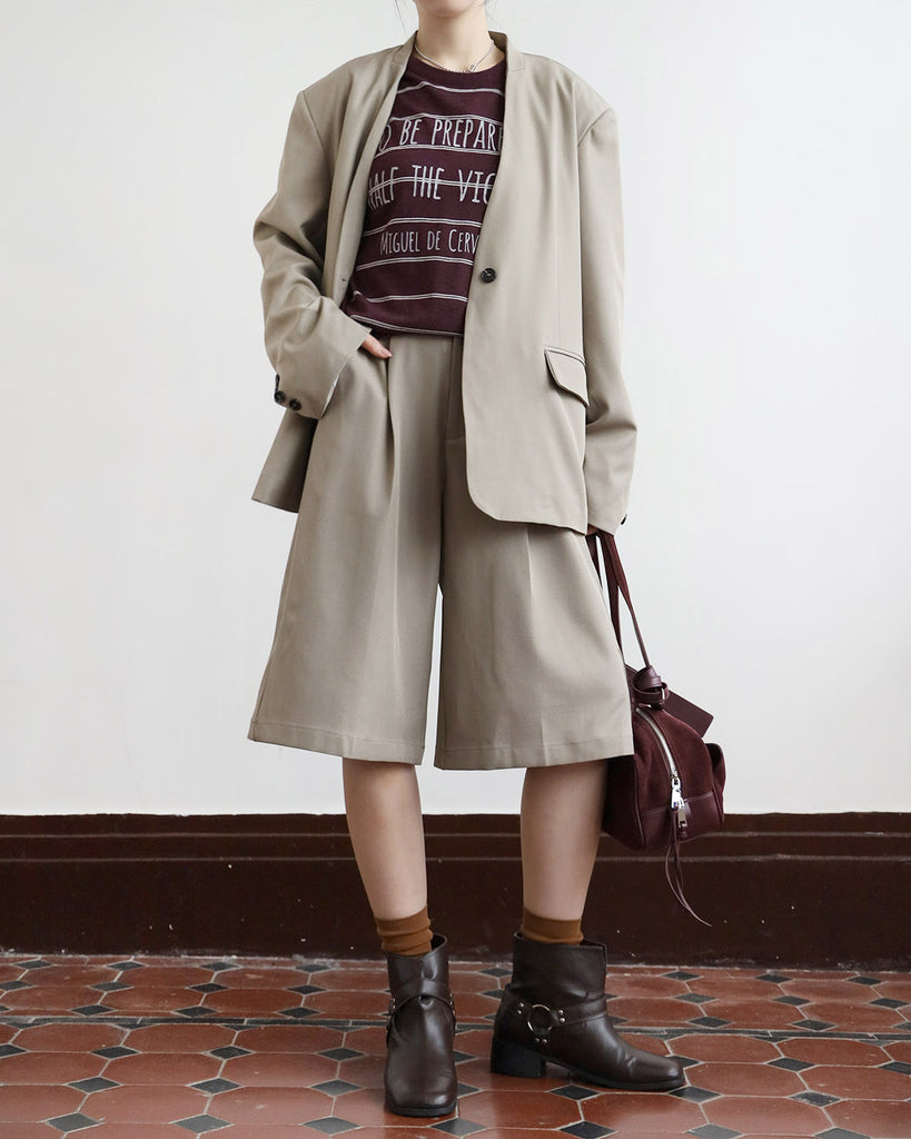 Collarless Blazer + Mid Length Shorts (set)
