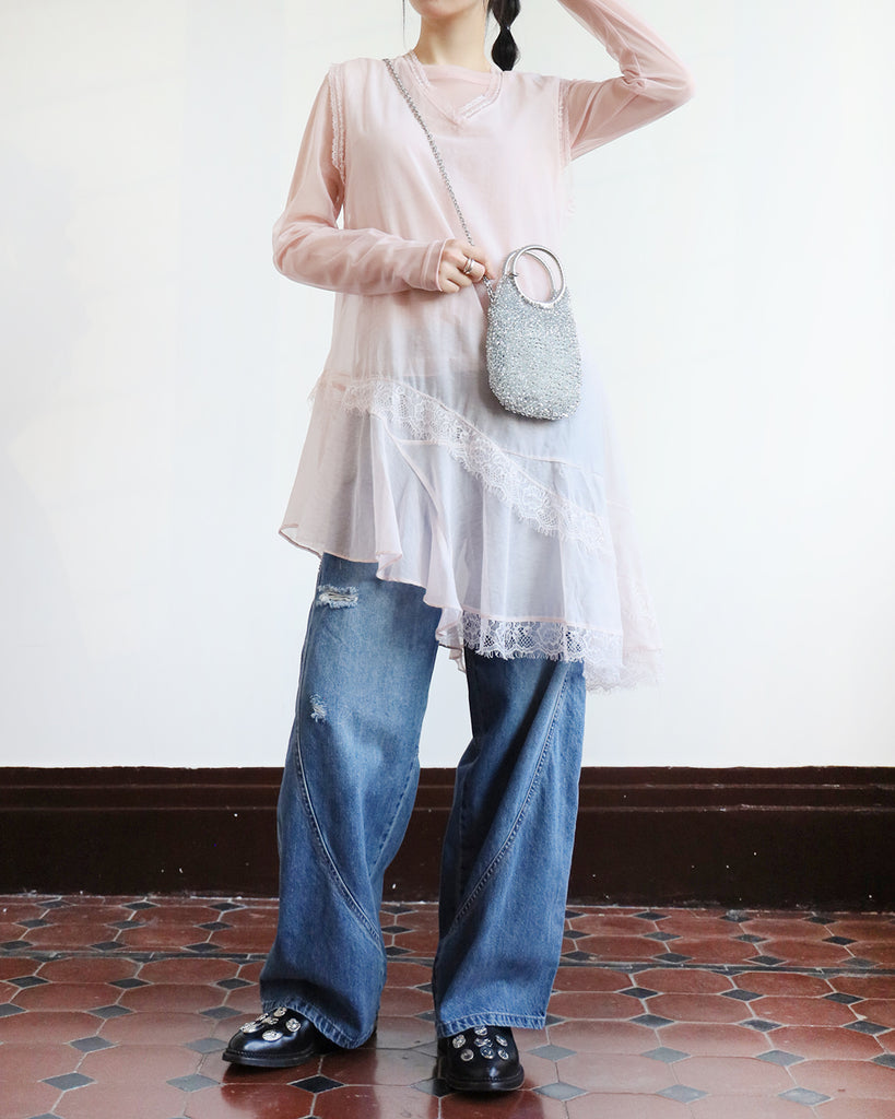 Chiffon Lace Trim Vest