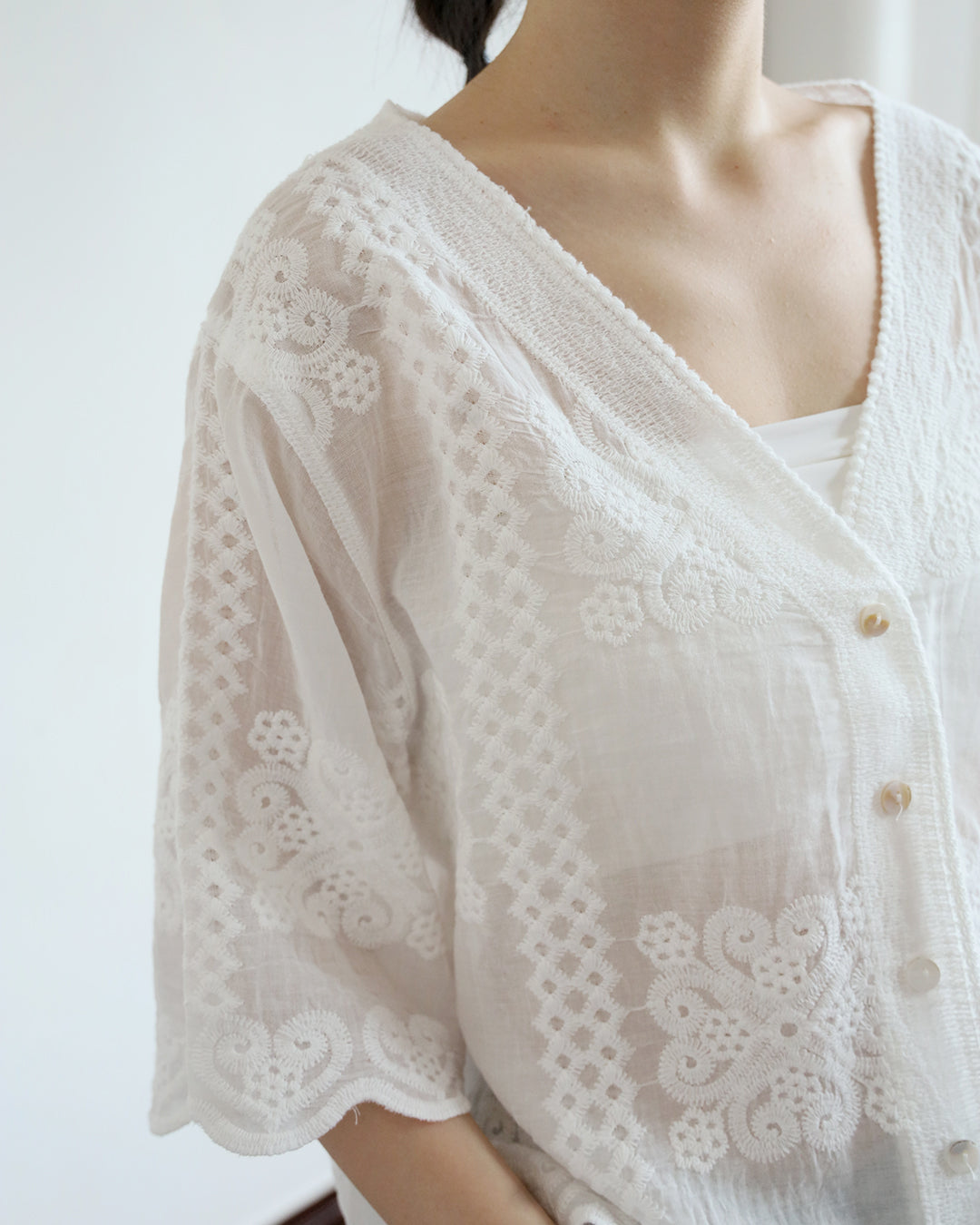 JAPAN "Button Through Embroidery Blouse"
