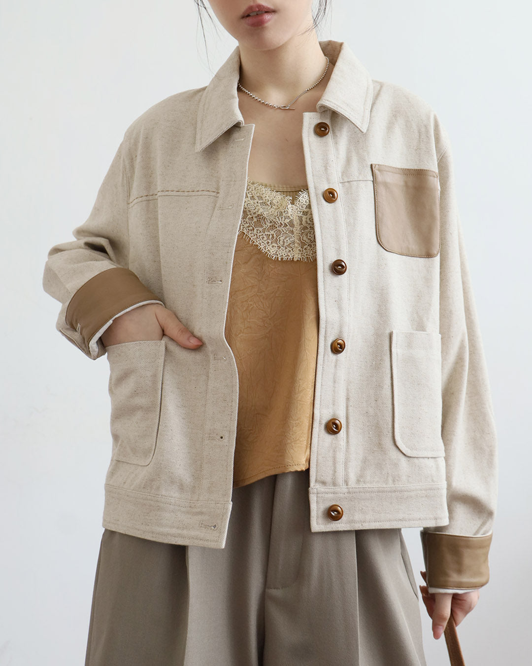 Faux Leather Details Jacket