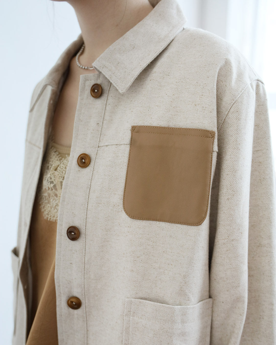Faux Leather Details Jacket