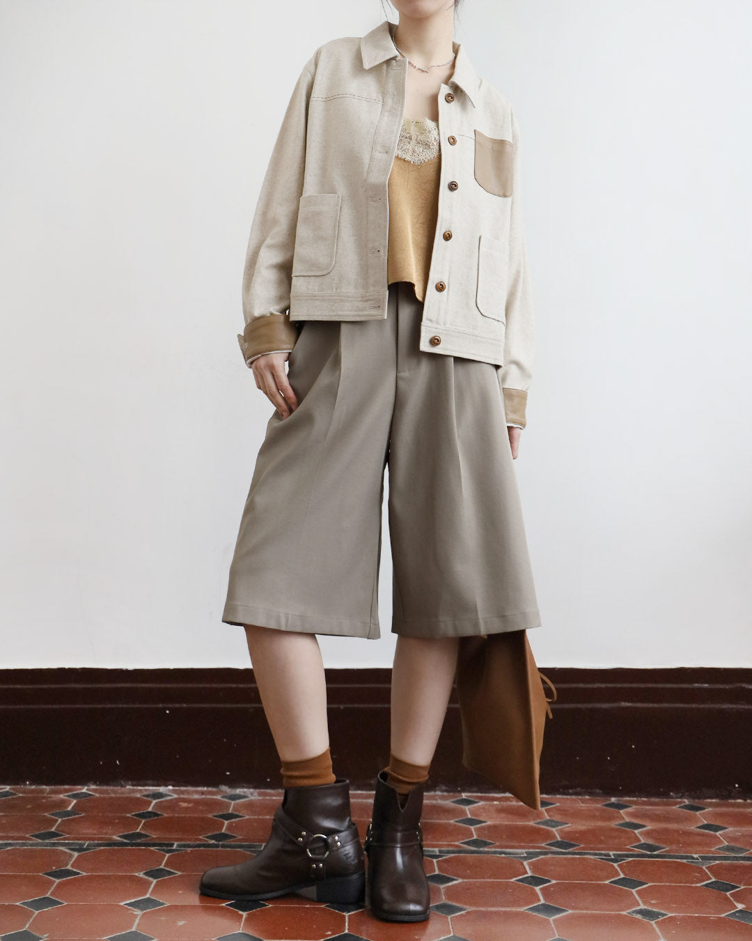 Faux Leather Details Jacket