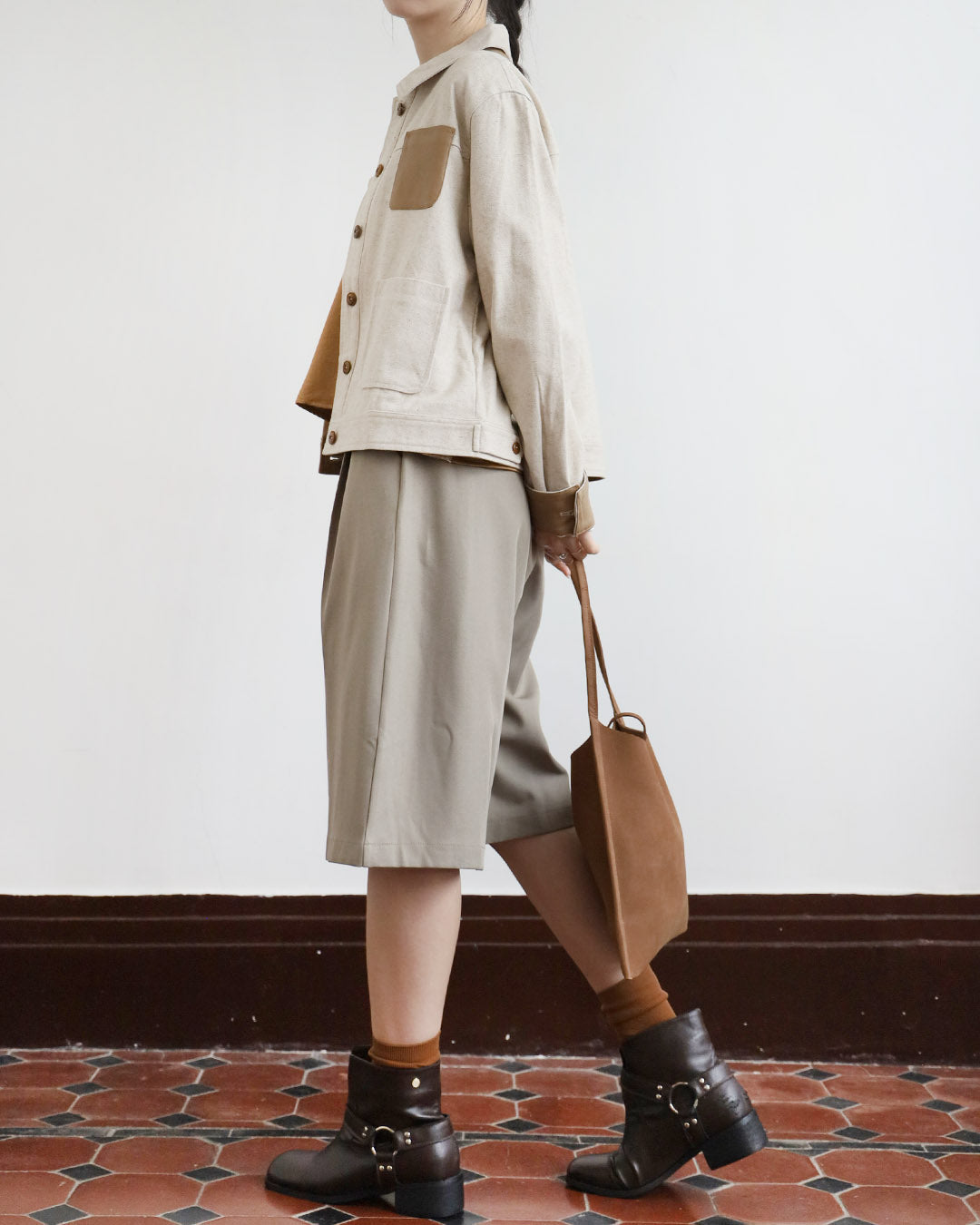 Faux Leather Details Jacket