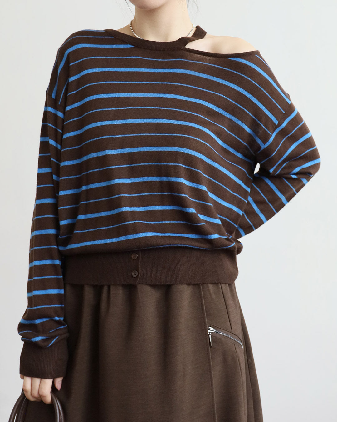Cut Out Detail Striped Top